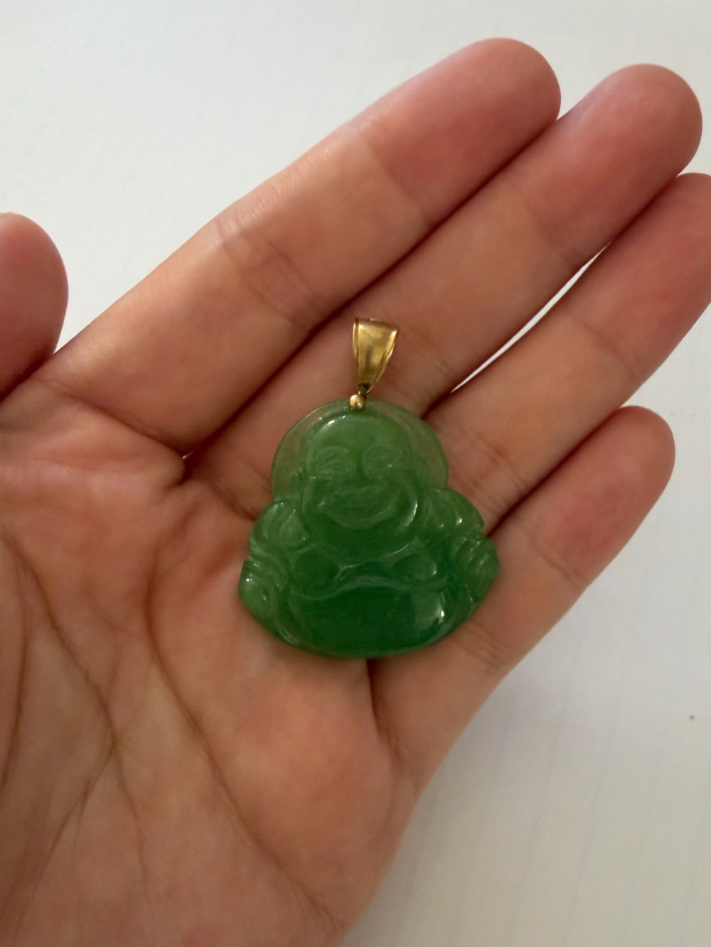10K Gold Green Jade Buddha Pendant
